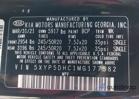 2021 Kia Telluride Sx z USA, uszkodzony, nr VIN 5XYP5DHC1MG177582